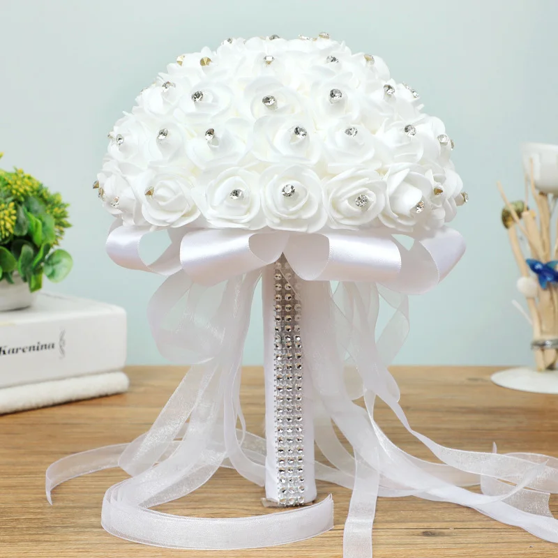 Bride Wedding Holding Flowers Foam Simulation Flower White Rose Bouquet Korean Wedding Photography Props Lovers Gifts