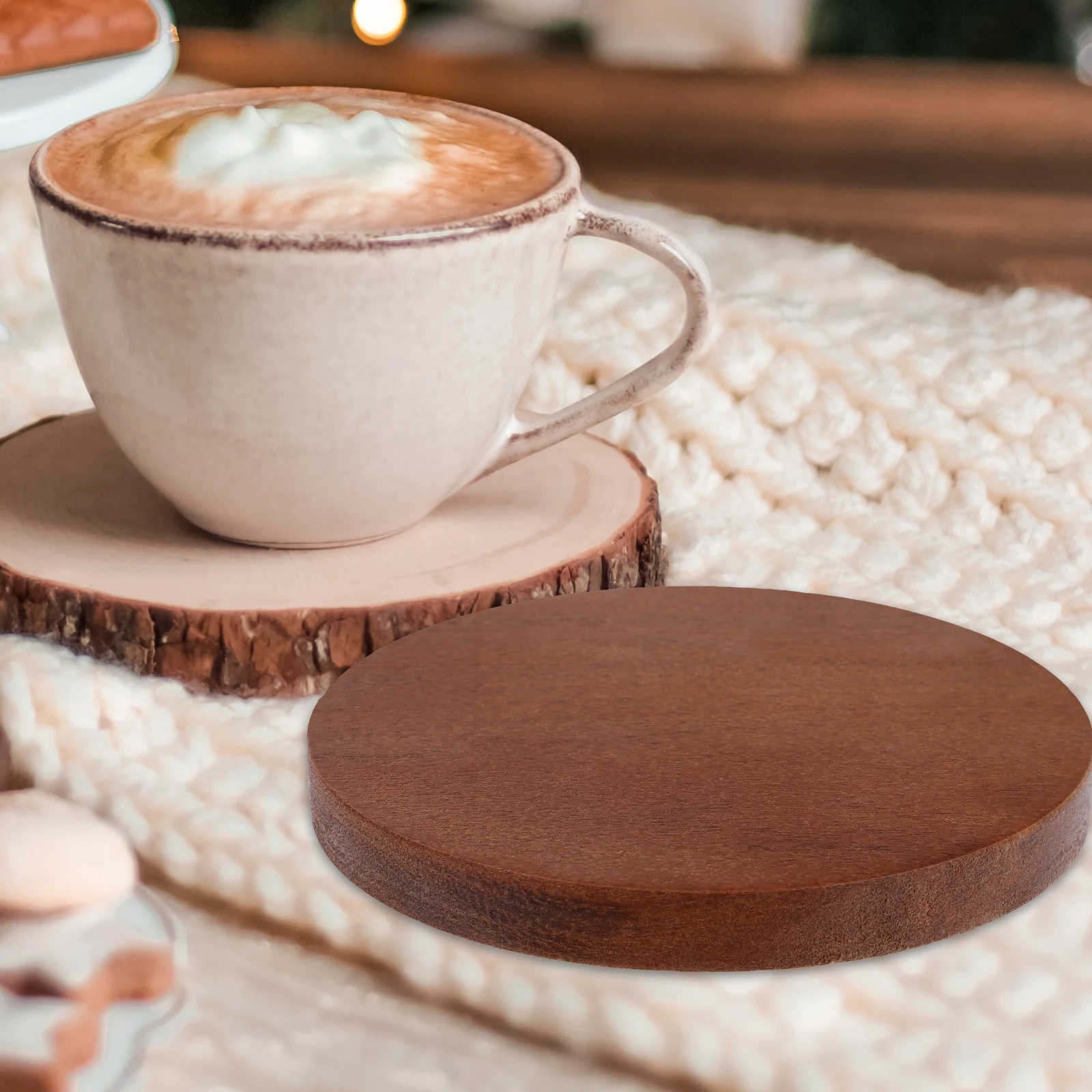 

4pcs Round Acacia Wood Coasters 10x10cm Heat Insulation Non Slip Coffee Cup Mats Home Kitchen Protective Tabletop