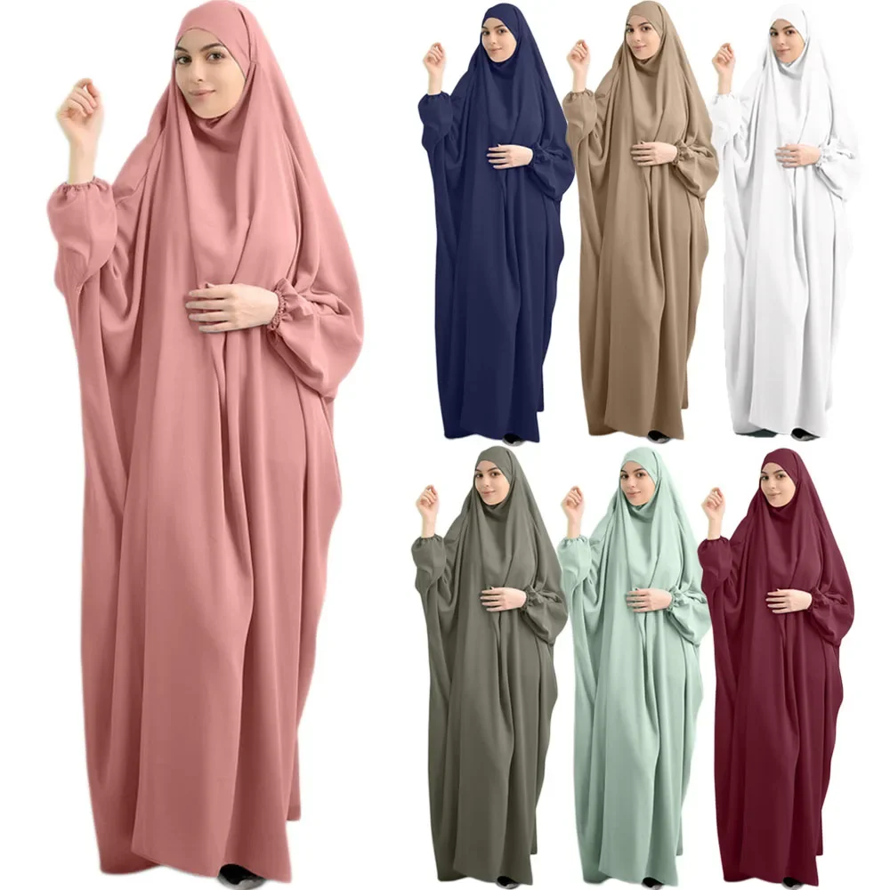 Gamis bertudung Lebaran wanita Muslim, kain doa Abaya panjang Khimar Cover penuh pakaian ibadah