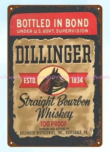 wall art ideas DILLINGER STRAIGHT BOURBON WHISKEY HORSE HEAD metal tin sign