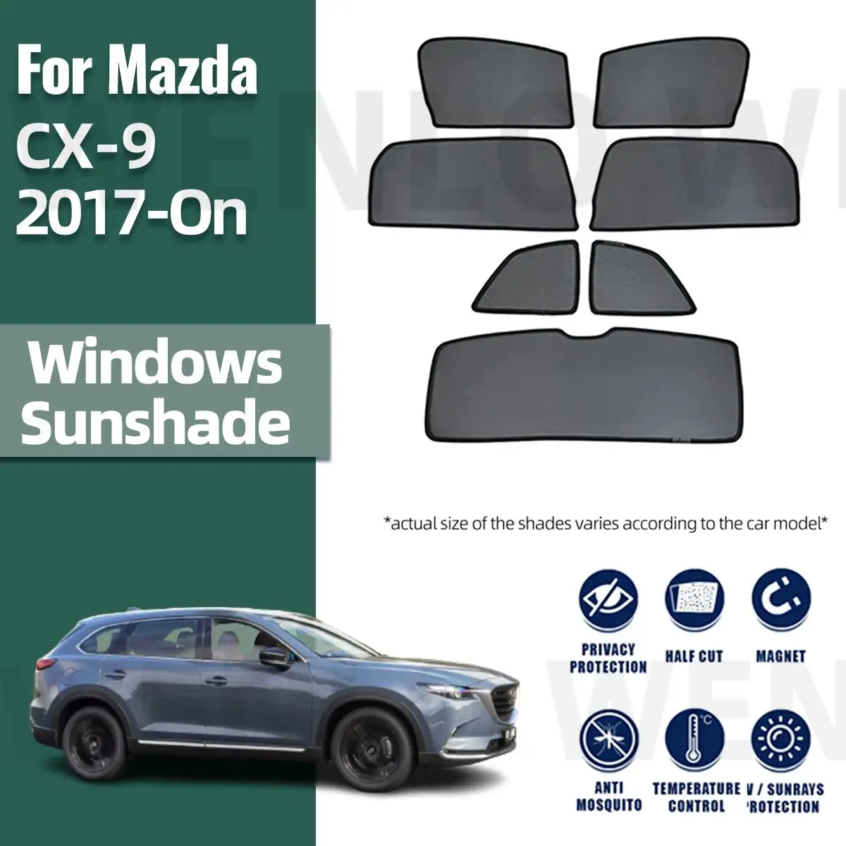 For Mazda CX-9 CX9 2017-2023 2024 Magnetic Car Sunshade Shield Front Windshield Frame Curtain Rear Side Window Sun Shade