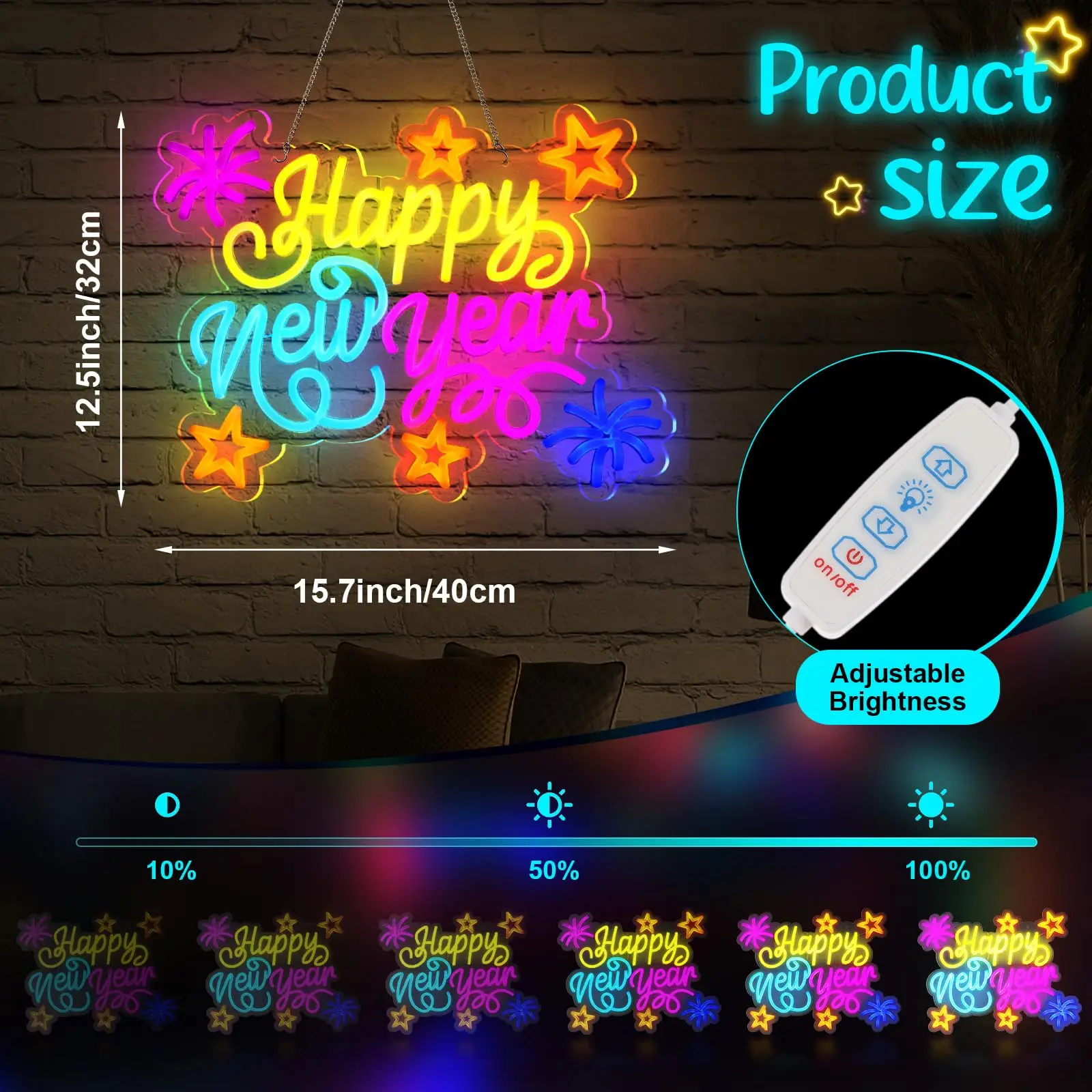 2026 سنة جديدة سعيدة النيون الملونة USB بالطاقة LED تضيء تسجيل جدار ديكور لغرفة النوم مهرجان الربيع الطرف #3