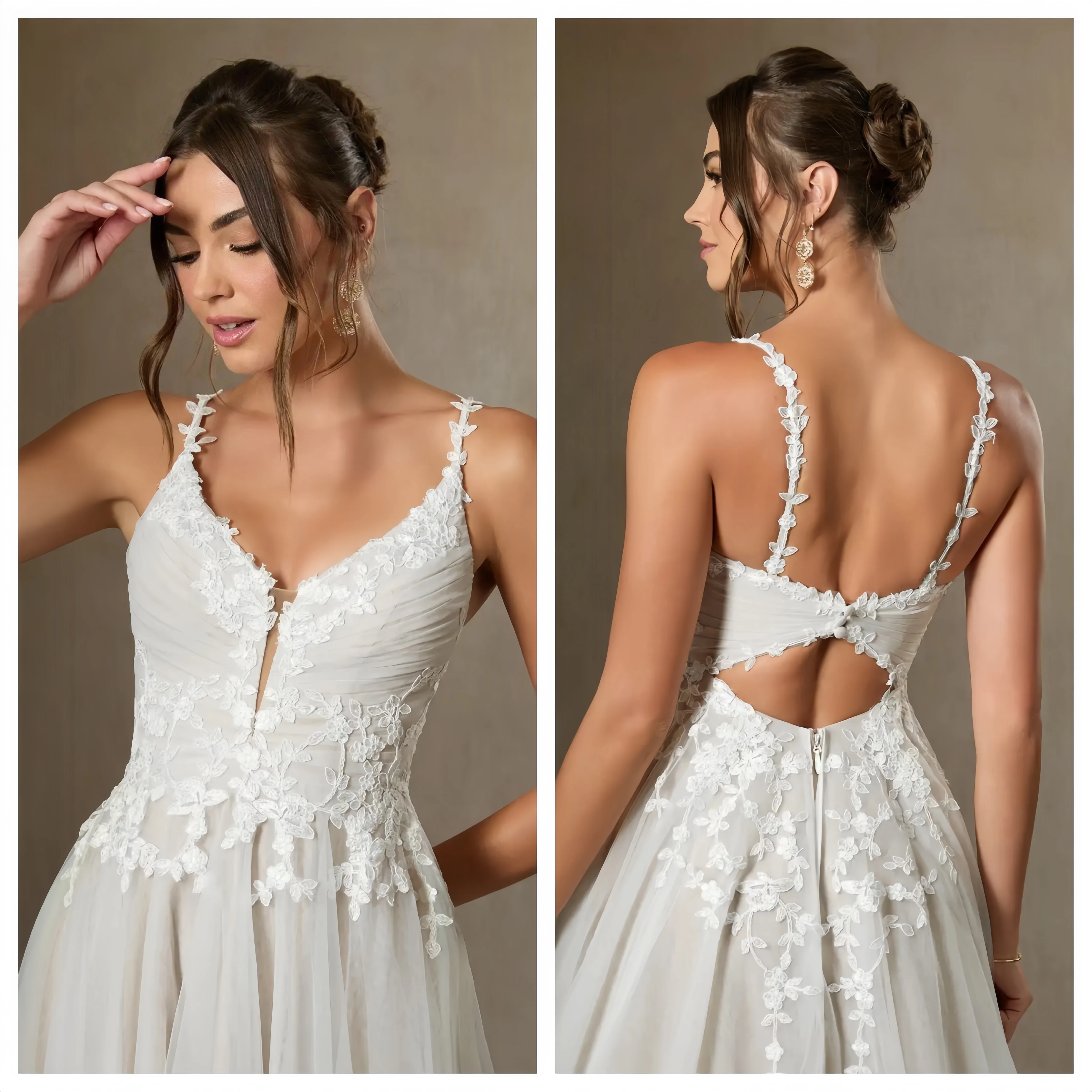 Long Lace Applique Handmade Women's Wedding Dress Mesh Design Suitable Summer Lawn Church Weddings