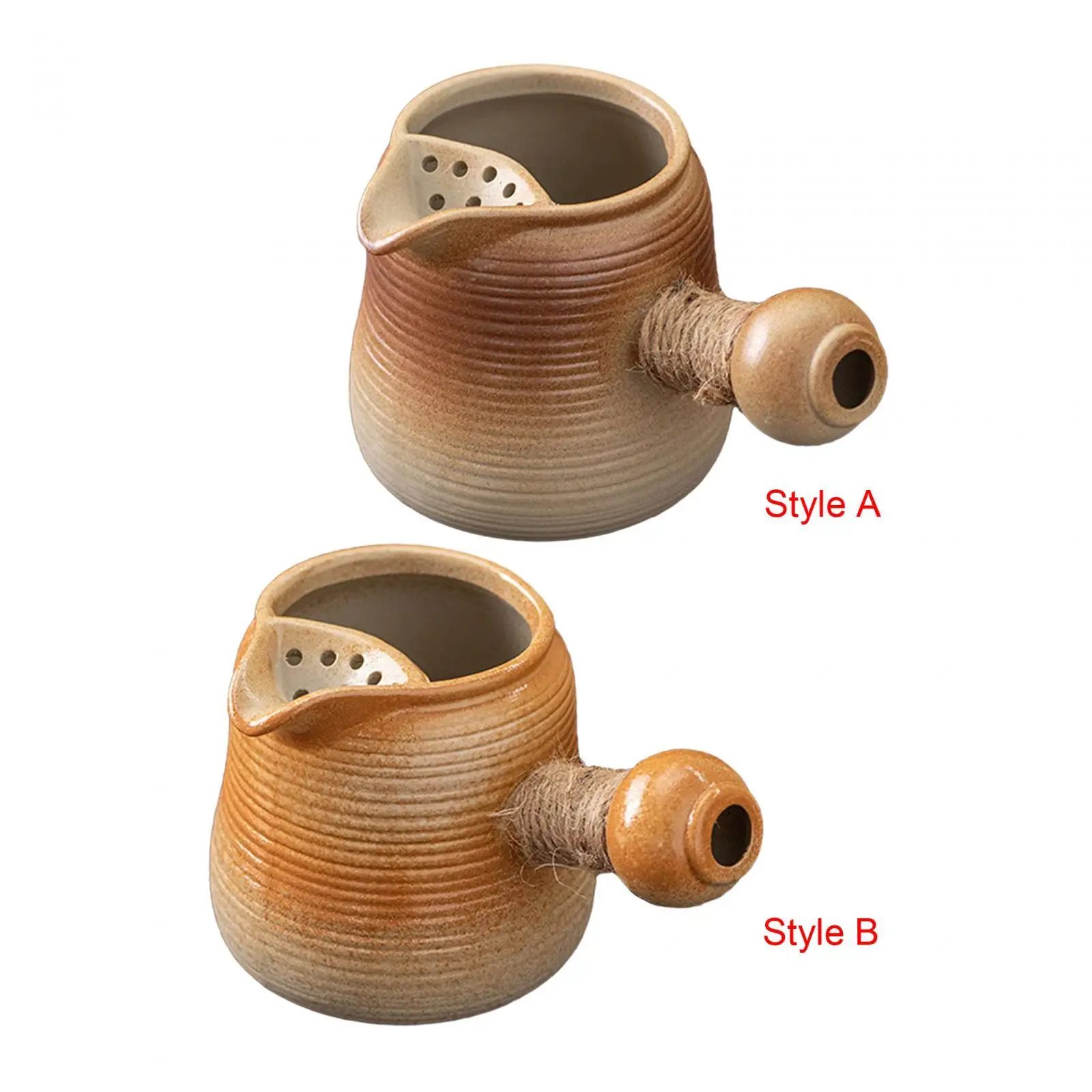 Ceramic Teapot with Tea Filter for Boiling Hot Water with Rope Wrapped Handle for Kitchen Tea House Outdoor Hiking