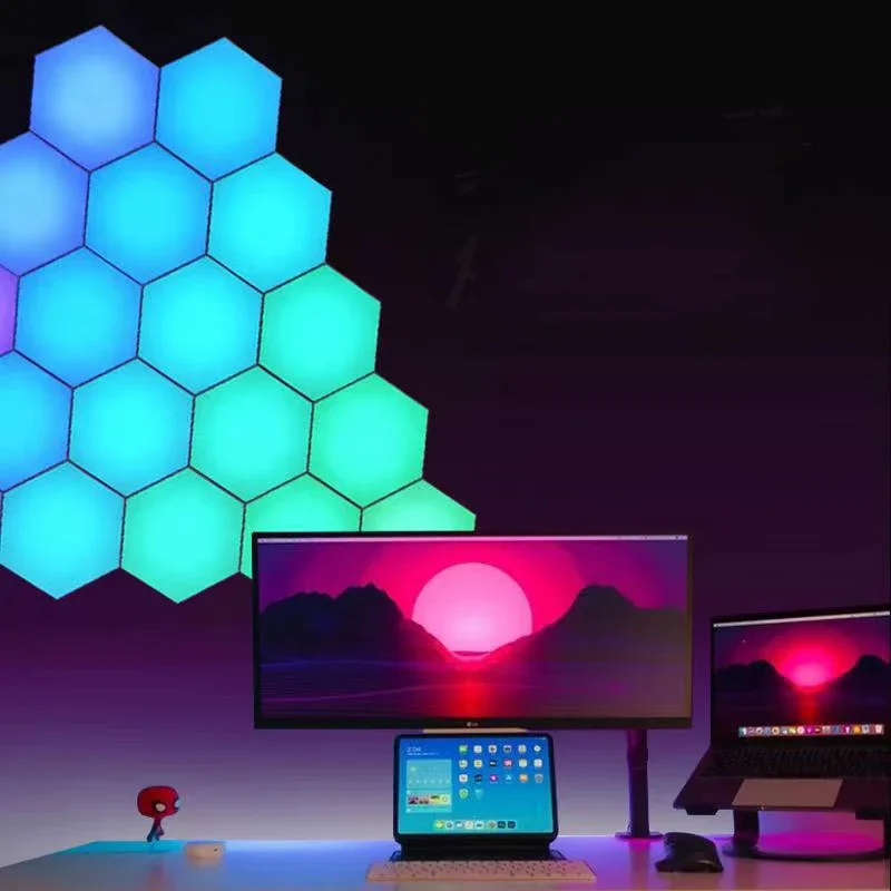 1-12 PCS Touch Sensor LED Night Light Sensitive Hexagonal LED Quantum Lamp Modular Hexagons Creative Decoration Wall Lamp