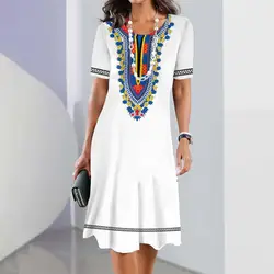 Bohemian Simplicity Print abbigliamento donna manica corta tinta unita abito estivo donna Oneck abiti eleganti Oversize Streetwear