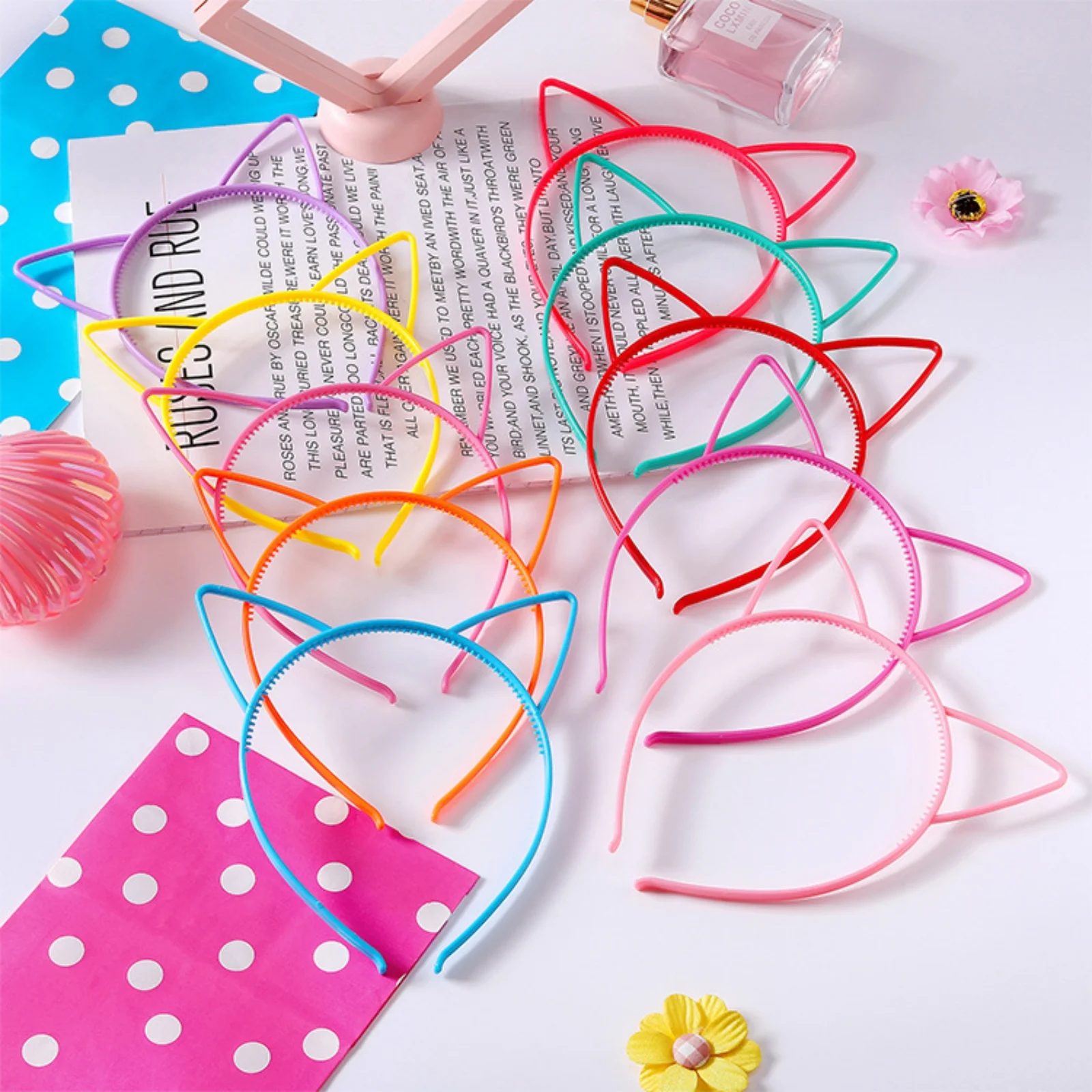 12PCS Plastic, Cat Ears, Hairband, Kids, Cute, Kitten, Outer, Headband, Tooth, Solid Color image 5