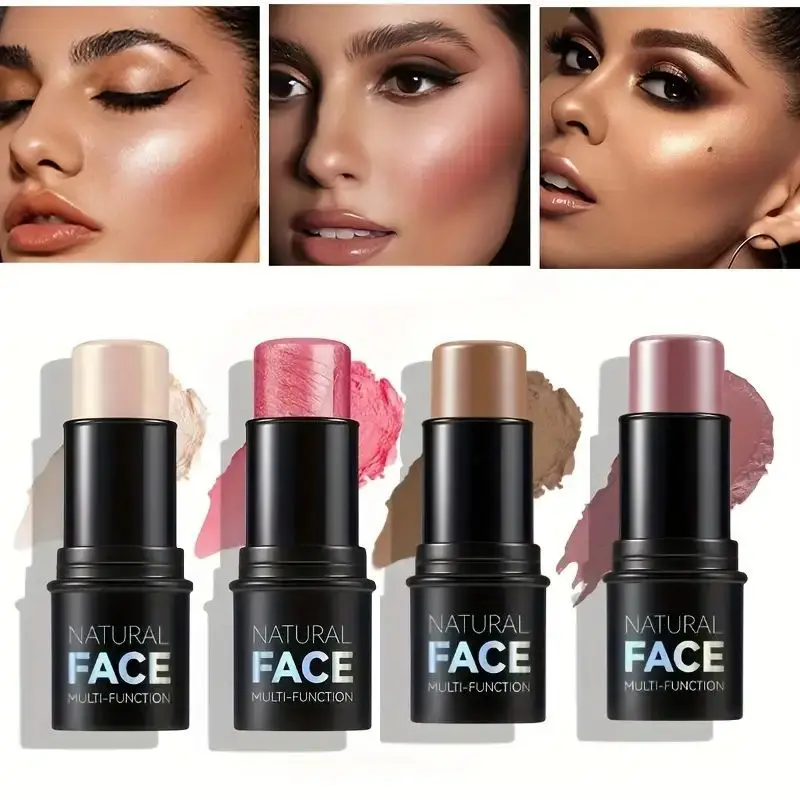 هايلايتر للوجه متعدد الوظائف وأحمر الخدود وأعواد كونتور - غير دهنية، مقاومة للماء، مناسبة لجميع أنواع البشرة