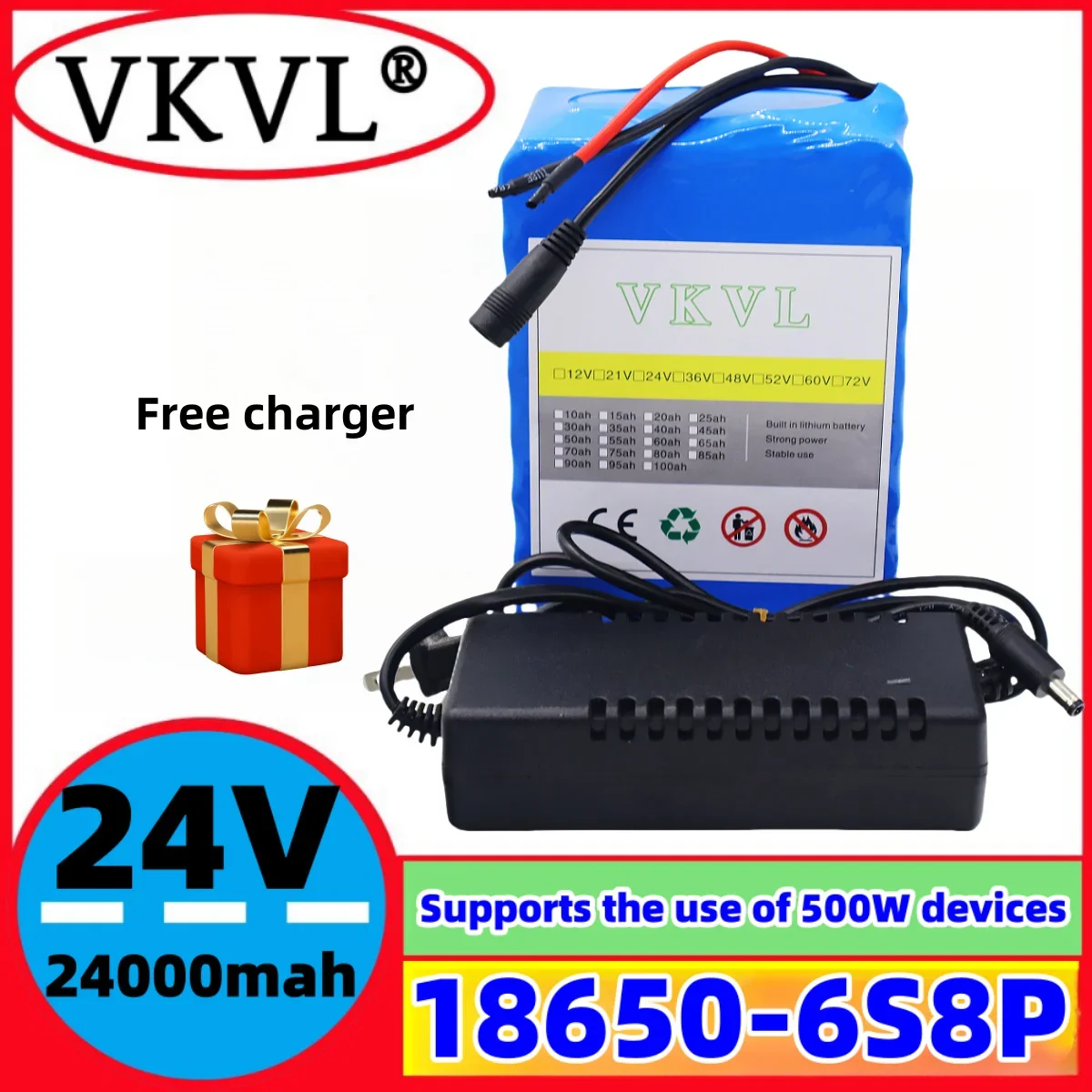 

24V24Ah-6S8PLithium Battery Electric Toy MonitoringEquipment Electric Tools 25.2V24000mAH Lithium Ion 18650 Battery Pack+Charger