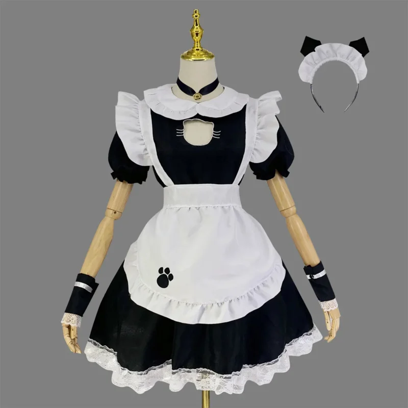 Sexy Black Cat Girl Women Fantasy French Maid Outfit Men Gothic Sweet Lolita Dress Anime Cosplay Costume Plus Size XXXL XXXXL