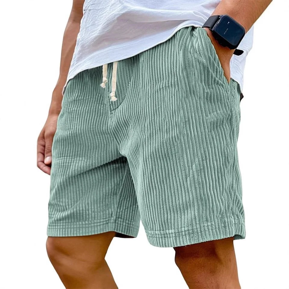 2026 new men's retro embroidered logo corduroy lace-up casual shorts men