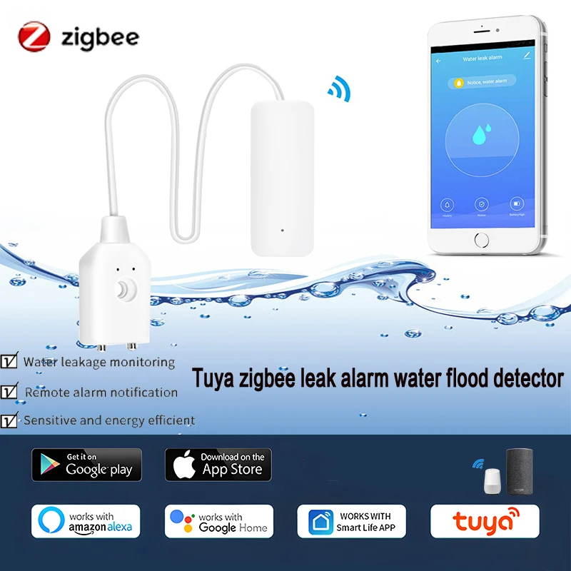 

Датчик утечки воды Tuya Zigbee, сигнализация с дистанционным управлением, с поддержкой Alexa и Google Home