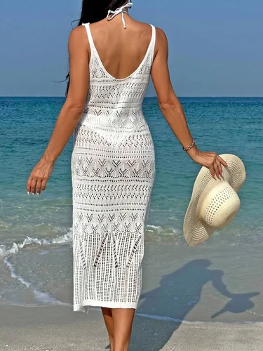 Imagen 2 del producto Temperamento elegante moda mujer ahueca hacia fuera el vestido Maxi cubrir falda falda con tirantes que muestra el cuerpo cintura Bikini libre