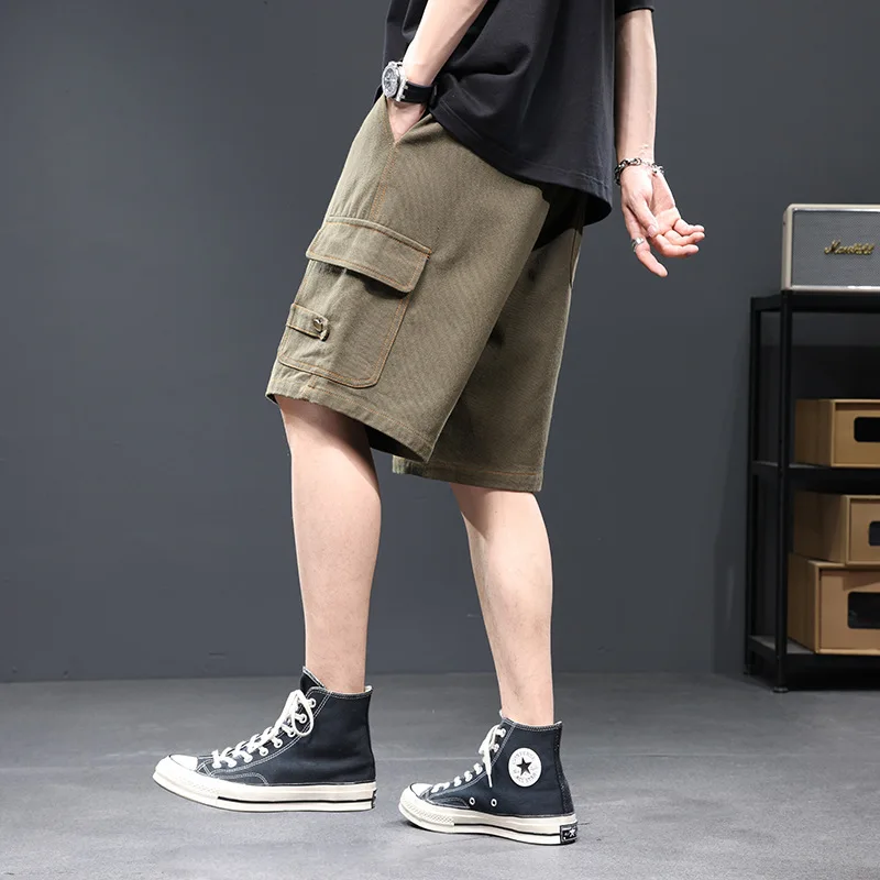 M-8XL Workwear Shorts Men's 2024 Summer Loose Fit Large Size Korean Casual Pants With A Trendy Label For External Wear