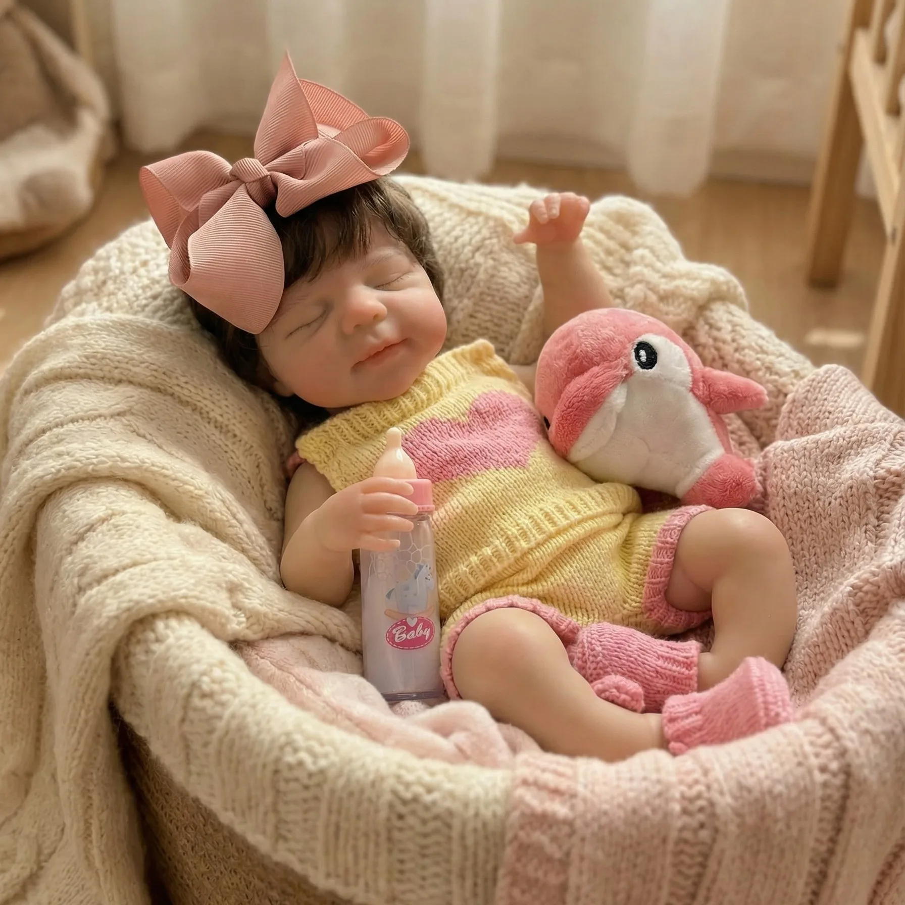 

13 Inch Can Open Mouth Pascale Handmade Bebe Silicone Newborn Baby Girl With Rooted Hair Cute Baby Girl For Birthday Gifts