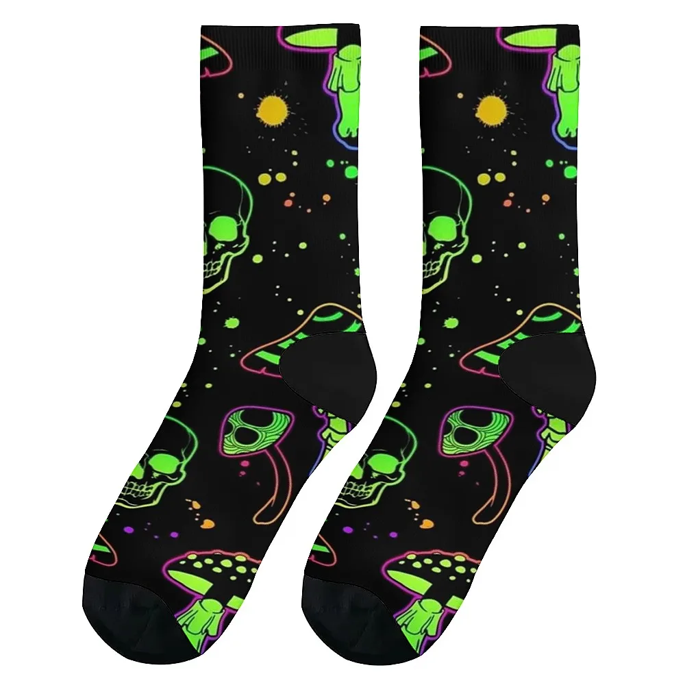 멋진 버섯 프린트 다용도 남성용 노벨티 미드 튜브 양말, 세련되고 귀여운 다용도 스타일, 통기성 및 따뜻함, 완벽한 선물