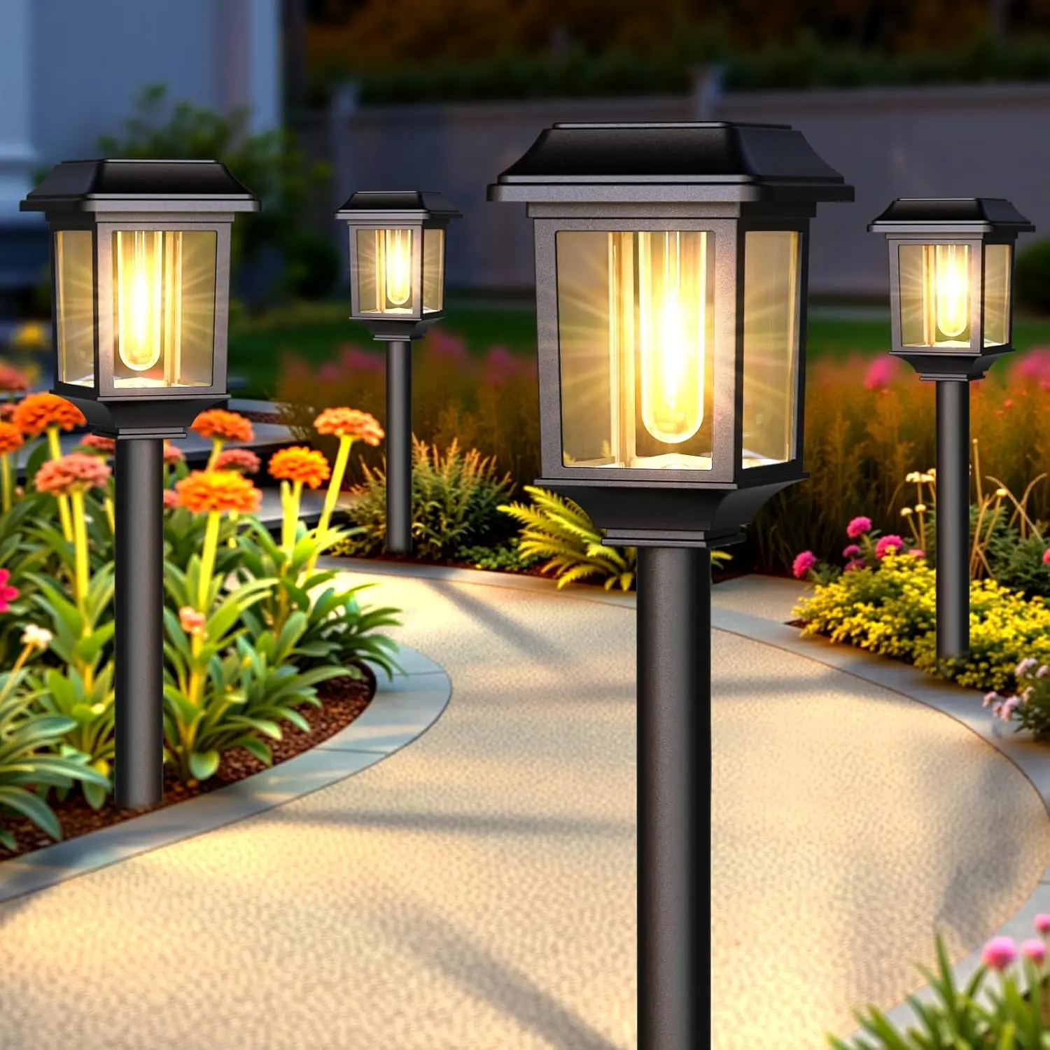 

Solar Pathway Lights 8 Pack, Metal Glass Outdoor Garden Decor, Warm White 3000K, Auto On/Off, Waterproof IP44