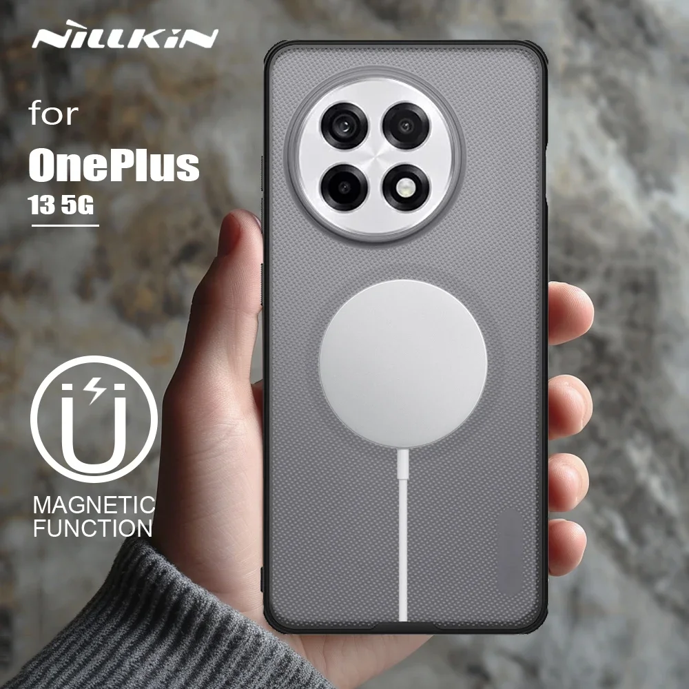 Nillkin voor OnePlus 13 5G magnetische hoes Super Frosted Pro Helder Zwart Adapt Matte Magsafe Zacht frame Achterkant Bescherming