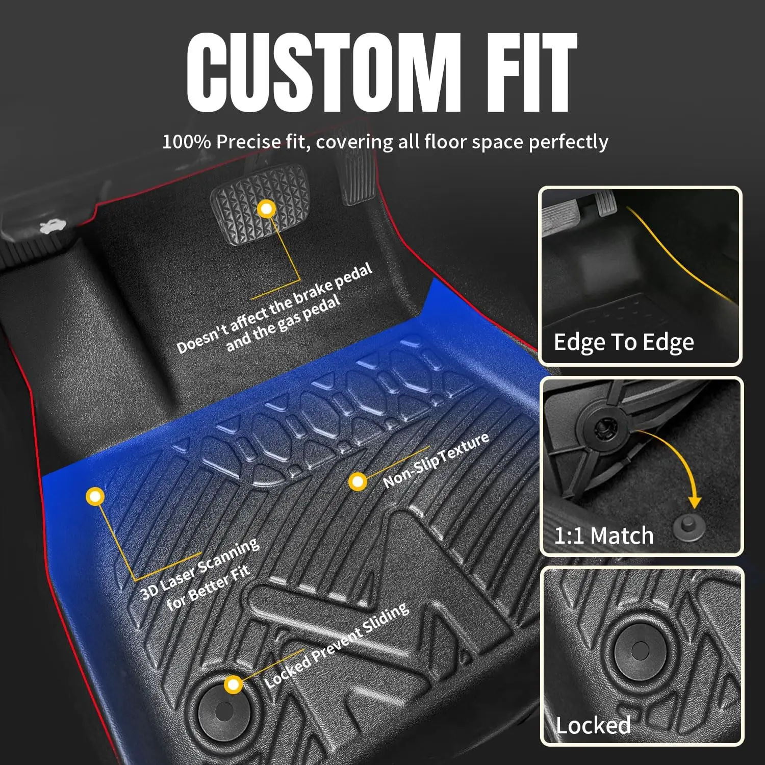 All-weather waterproof floor mats and cargo liner for Toyota Rav4 (including hybrid), TPE, black, 6-piece set with backrest mats
