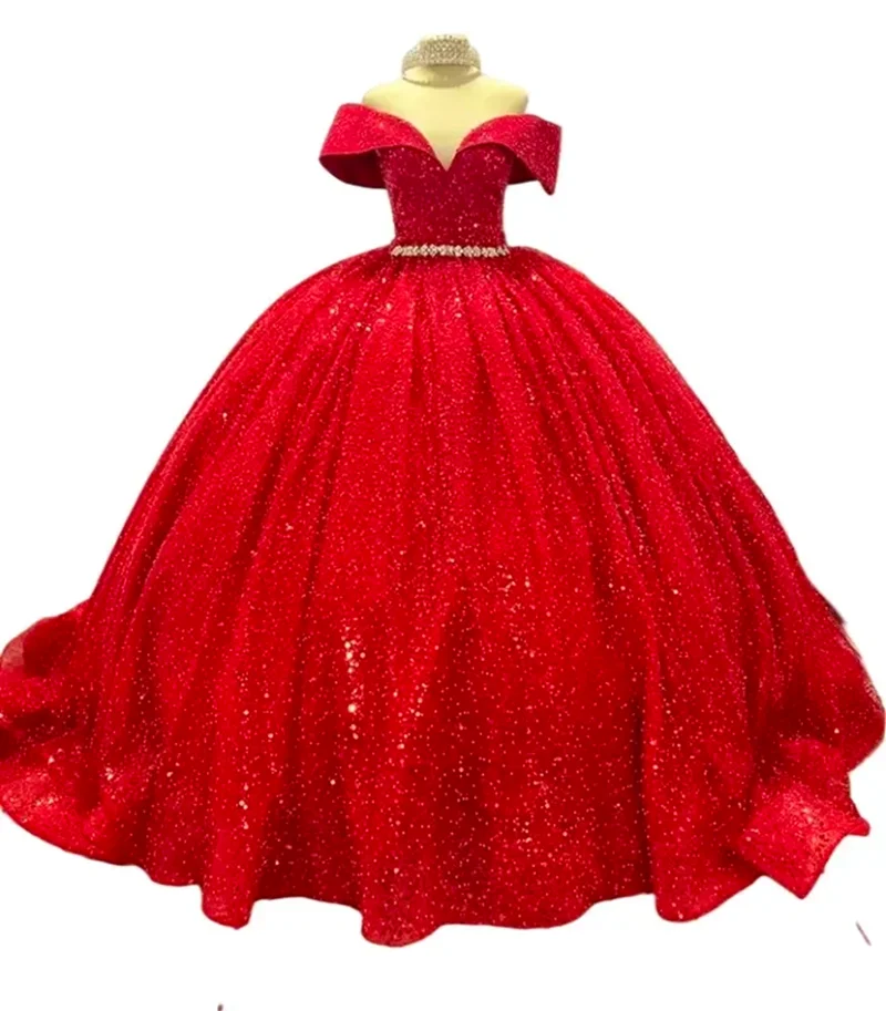 

Angelsbridep Shiny Sequined Red Quinceanera Dresses Glitter Formal Brithday Party Princess Graduation Quinceanera De 15 Anos New