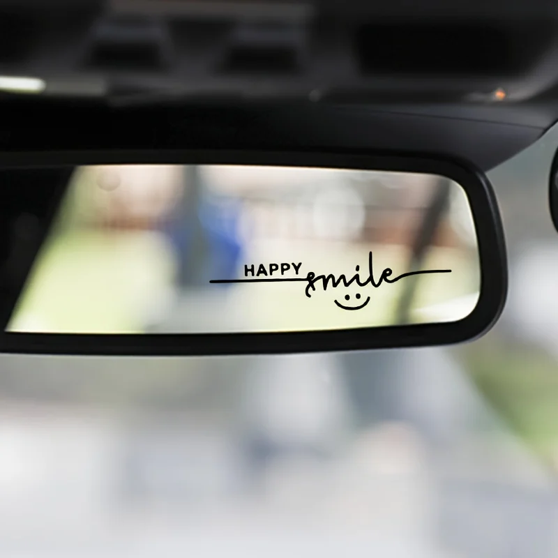 

Glossy Self-Adhesive Vinyl Decoration with Happy Expression and the Word Happiness Happy Smile Car Mirror Sticker