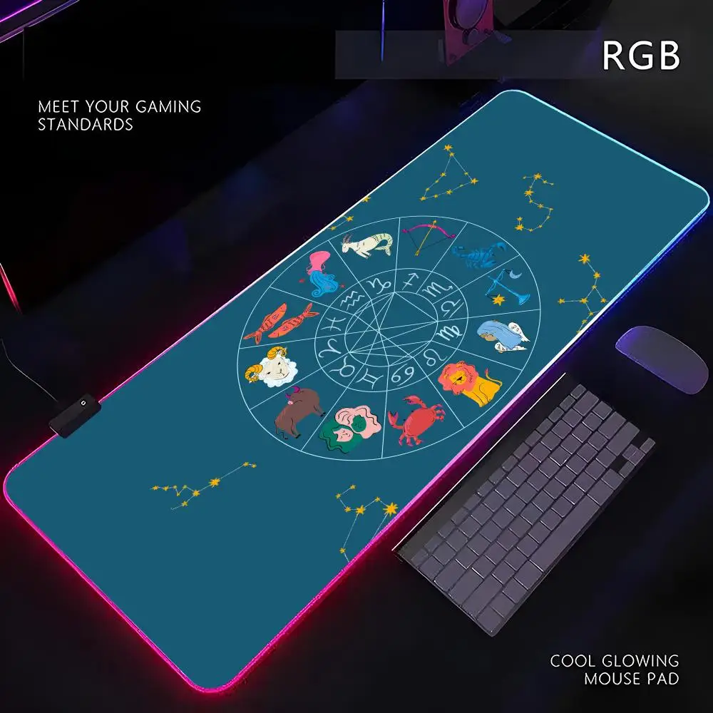 

zodiac signs Mouse Pad RGB Gamer LED Light Mouse Mat Peripherals Mousepad Computer Desk Mat XL Mice Keyboard Carpet