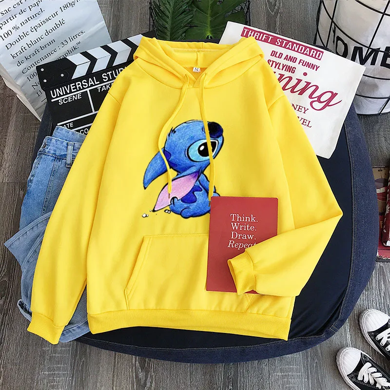 Disney Sweatshirt Couple Shirt All-match Personality Stitch Pattern Hoodie Top  Long Sleeve  Kawaii Clothes  Hoodies Women