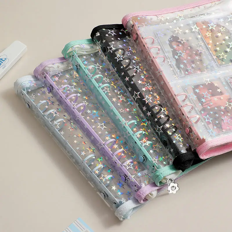 Laser Star Reißverschluss-Sammelmappe Nachfüllbarer Organizer DIY Tagebuch Transparentes Kpop Idol Fotoalbum Kawaii Schreibwaren