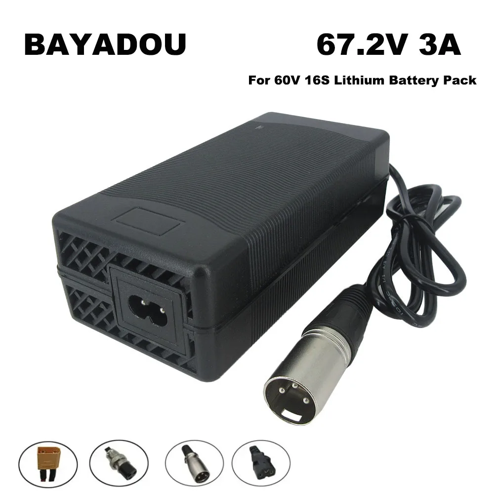 

67.2V 3A Li-ion Charger 16S 60V 60 Volt 10AH 20AH Lithium Battery Chargers T/PC/IEC 3Pin Connector With Fan
