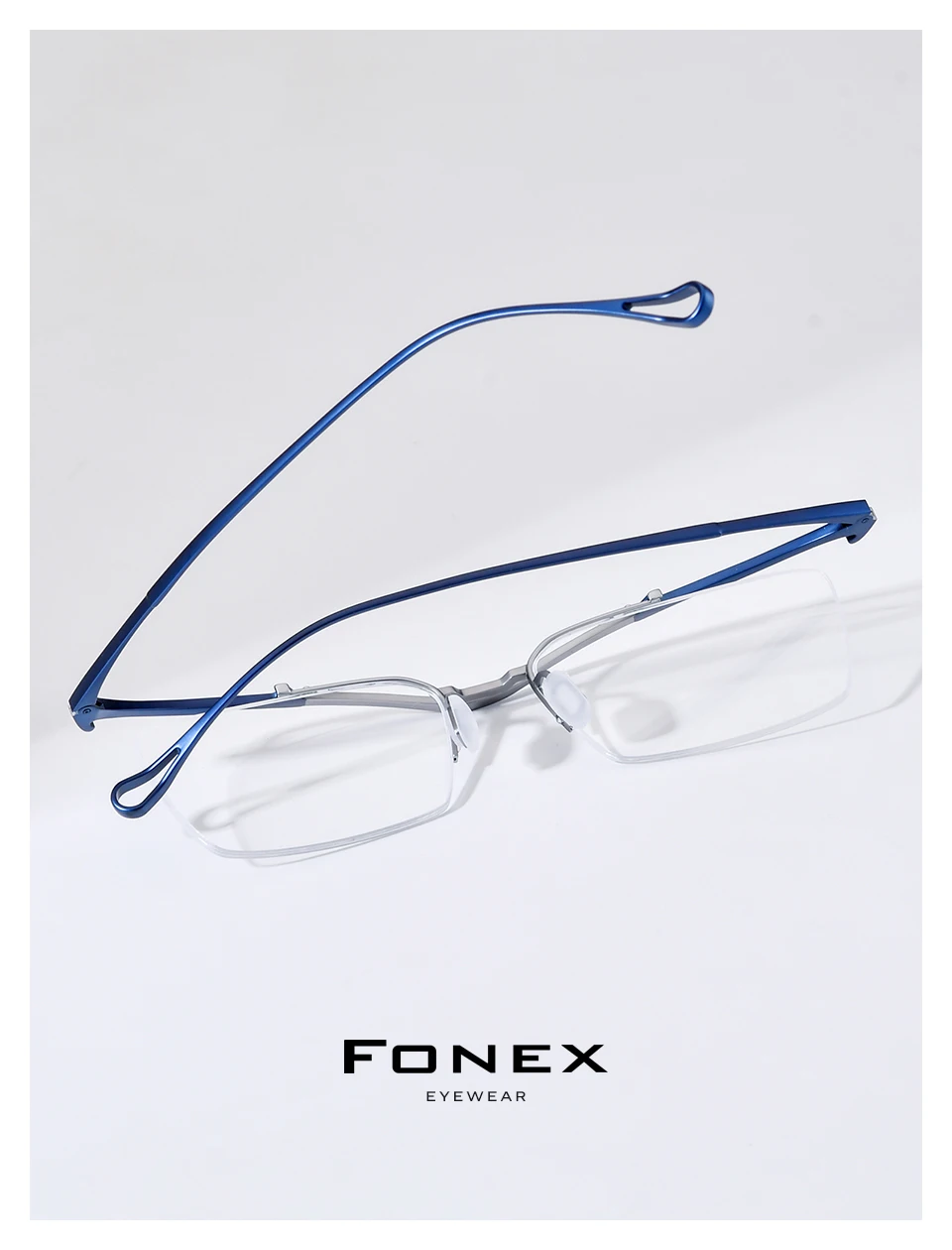 FONEX Titan-Brillengestell für Herren, Markendesign, halbrandlose, quadratische Brille, japanische weiße, ultraleichte Halbrandbrille 85919 – Detail 2