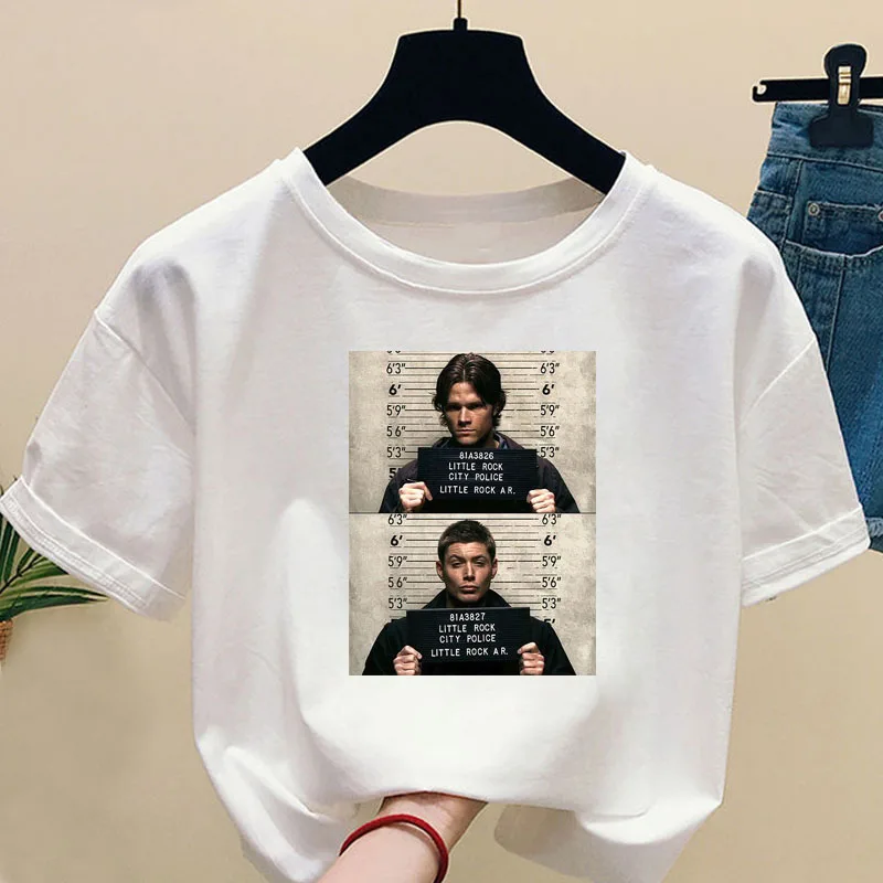 2024 Summer Fashion Women Supernatural Winchester Bros Print T-shirt Cute Anime Ullzang Short Sleeved T-shirt  Girl,Drop Ship