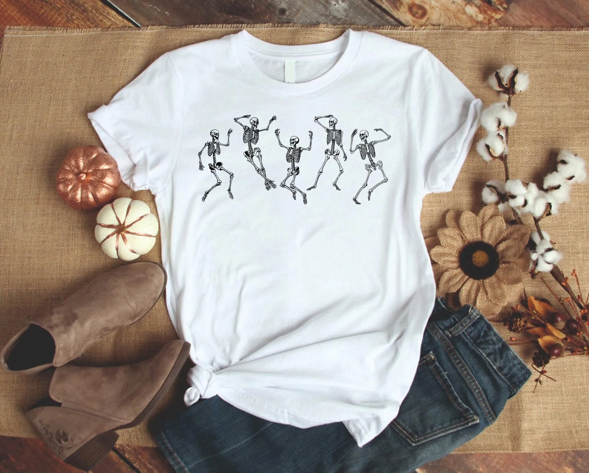 Dancing Skeleton Halloween T Shirt Cute Fall SweaT for Her Costume Party Outfit Spooky Vibes