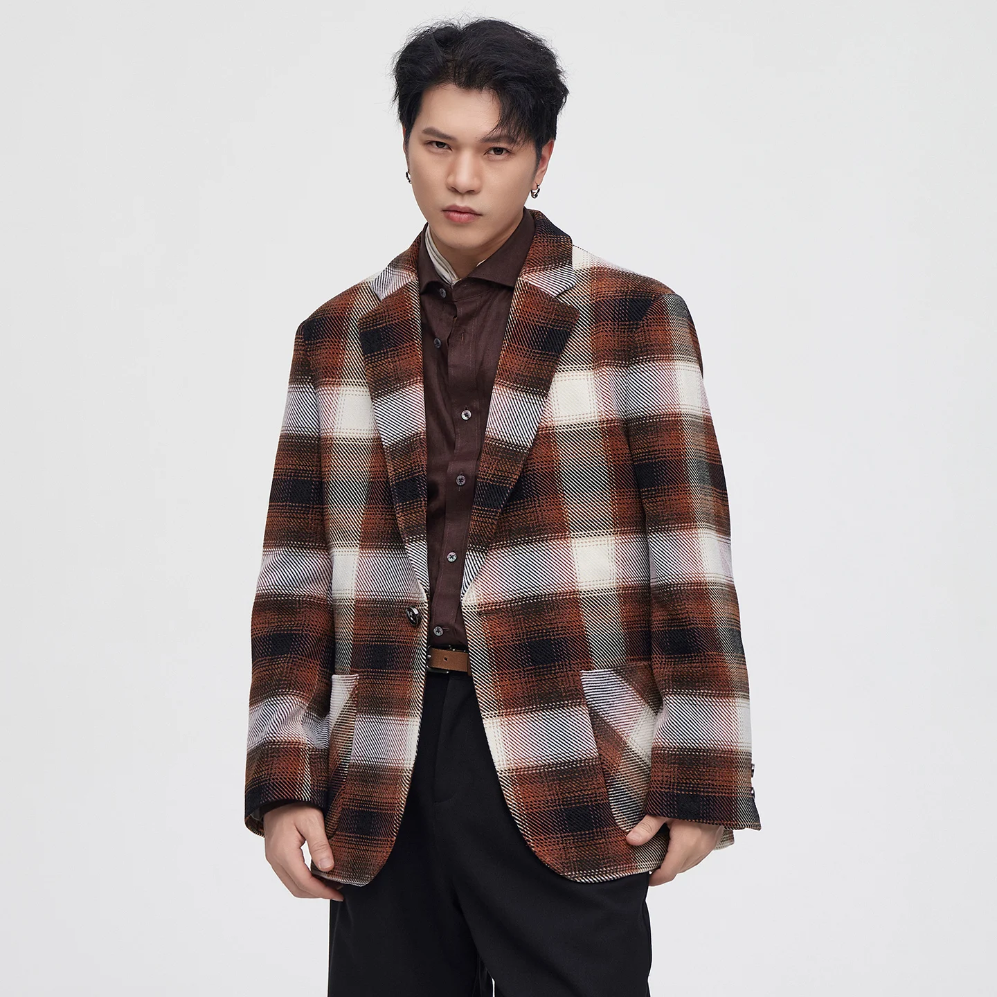 

Commuter Classic Vintage Plaid Business Casual Blazers Suit Coat Men Fashion Loose Suit Blazers Jacket Spring Autumn Outerwear