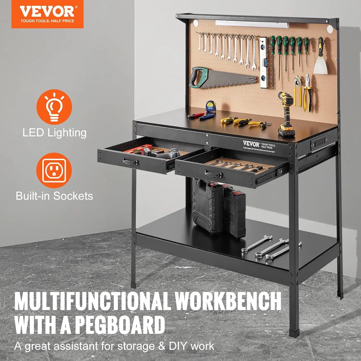 A3 Steel Work Bench for Garage max. 1500W Heavy Duty Workbench 220lbs Weight Capacity 0.47