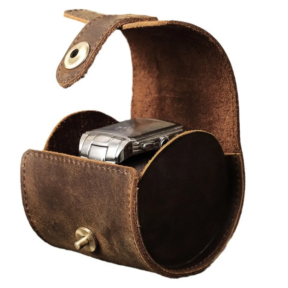 

Crazy Horse Leather Handmade 1-Slot Watch Hang Travel Case Luxury Watch Collection Protection Display Stand Customizable Logo