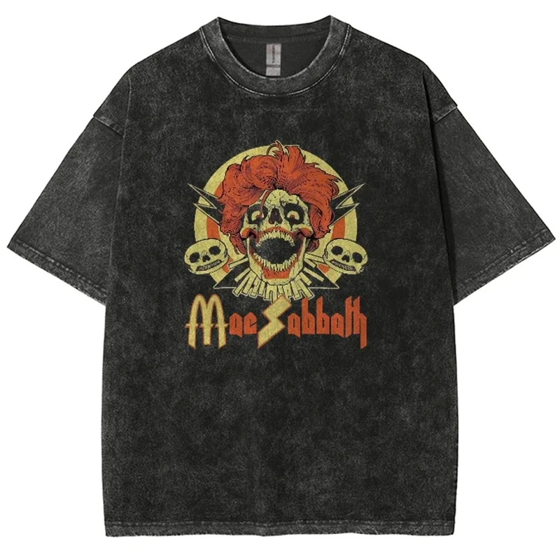 Anime Ghost Face Creative Graphic Print Washed T-Shirt Men's Oversized Hip Hop Streetwear 100% Cotton All Seasons Tops