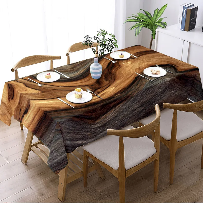 Brown-gray wood-grain pattern 2D flat rectangular tablecloth