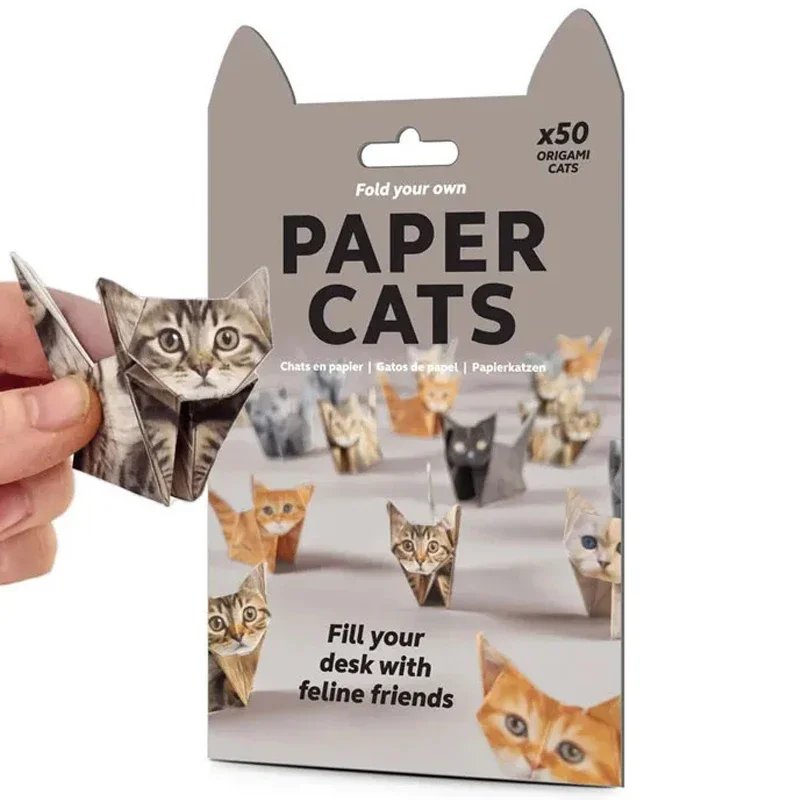 50Pcs DIY Origami Paper Cats Dogs Dinosaurs Kit Fold Your Own Animal Craft Cute 3D Desk Decor Toy for Adults Beginners Gift