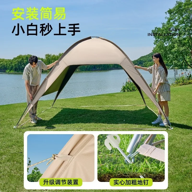 Black Coating Canopy Tent, Quick Setup Dome Sun Shelter, Outdoor Camping Shade with Table Chair 6Pcs Set