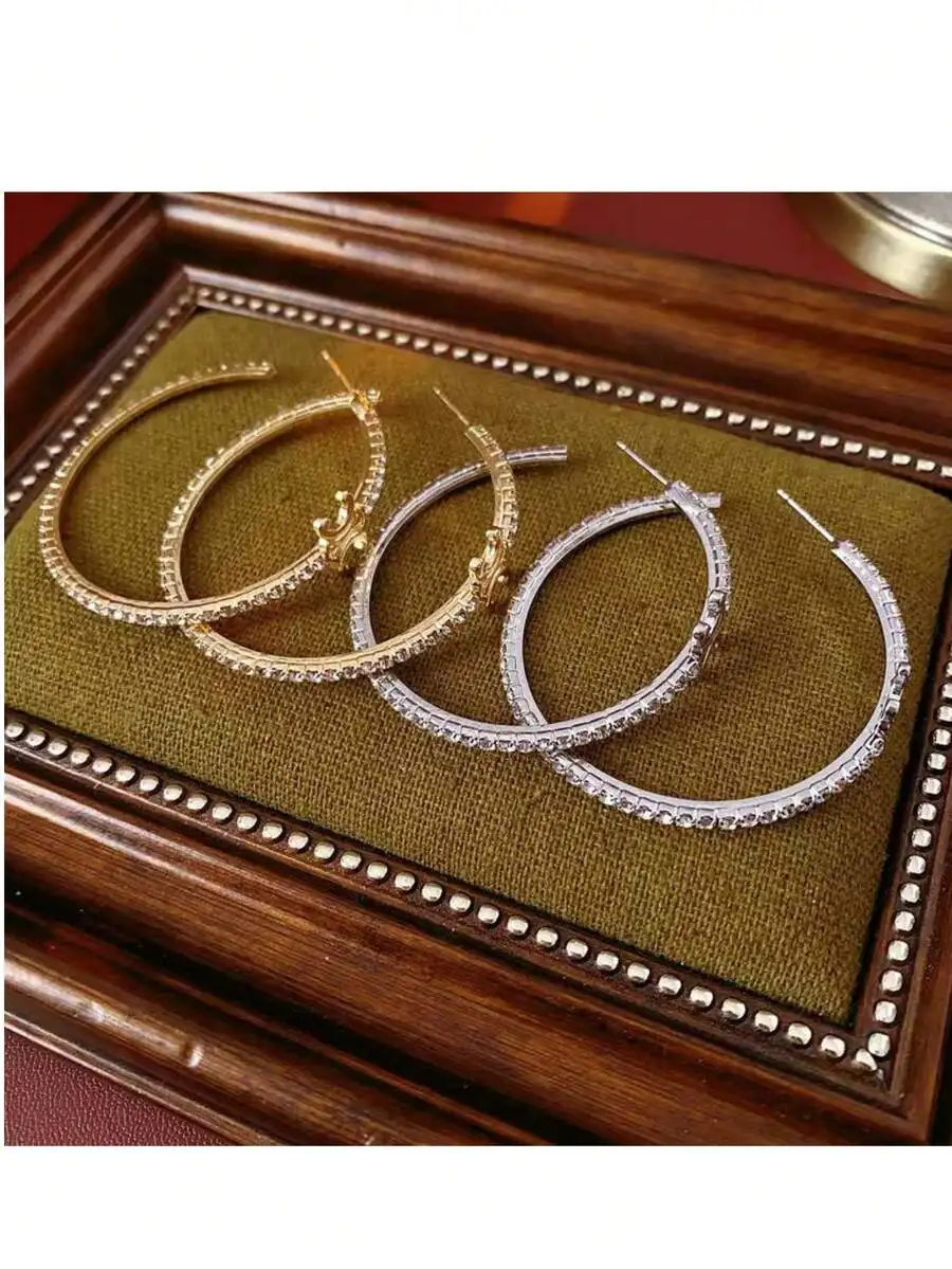 

Rhinestone Hoop Earrings For Women Trendy Street Style Accessories