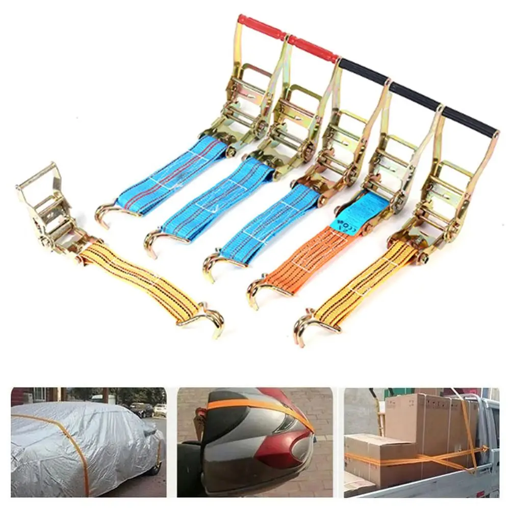 Double Hook Truck Front Cargo Ratchet Strap with Metal Buckle Multifunctional Bundling Belt Tension Rope Practical Multi-purpose