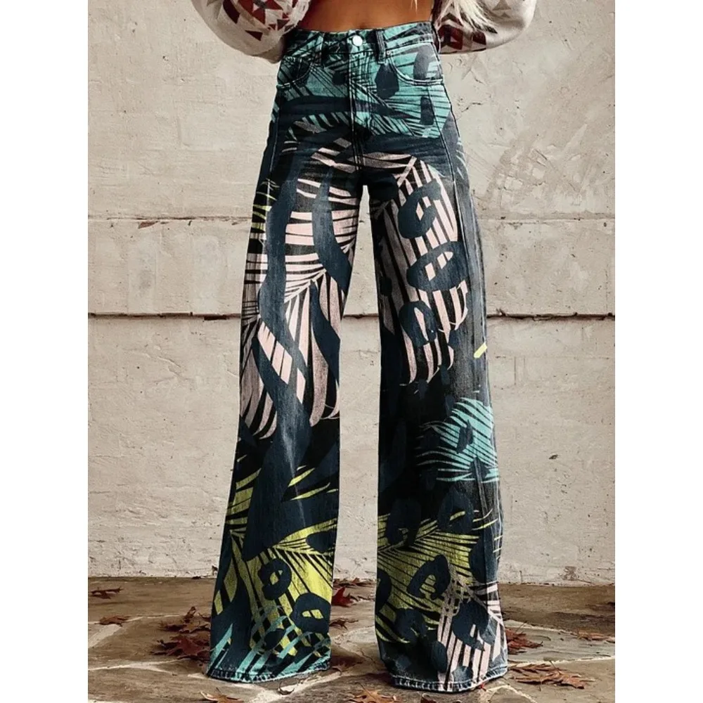 Retro Japanische Kunst-Print Weite Hose 100% Baumwolle Lässige Loose-Fit Palazzo-Hose mit Taschen Damen Sexy Hochtaillierte Hose – Detail 11