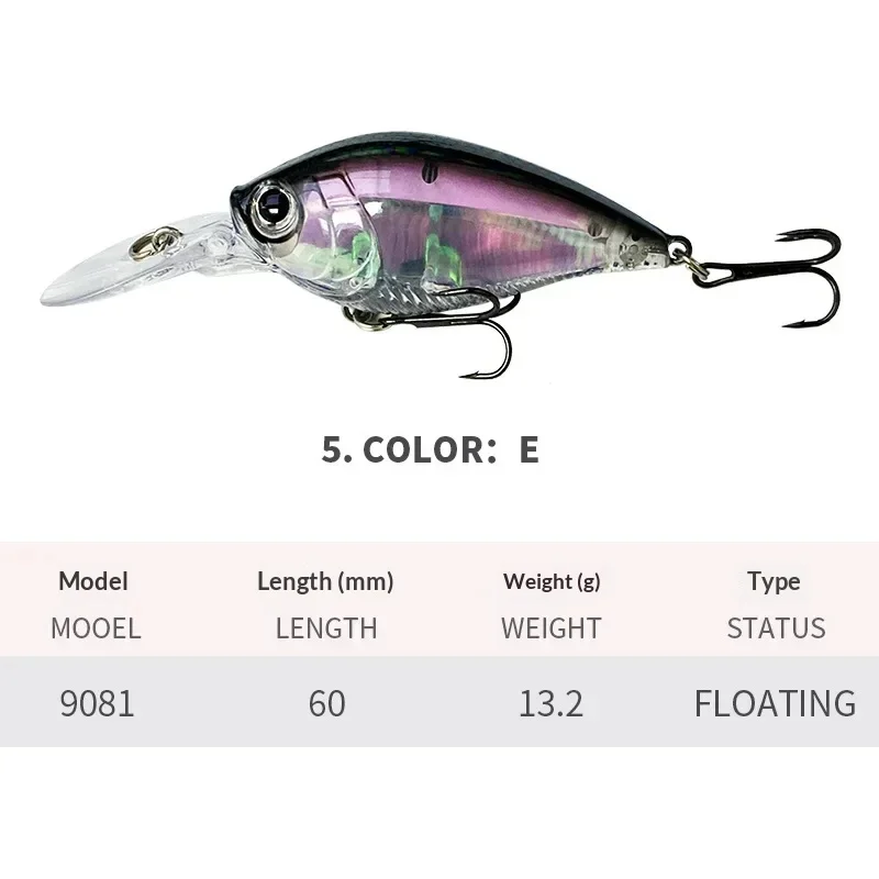 60mm 13,2g Crankbait Angelköder Schwimmender Wobbler Jerkbait Tief Tauchender Langer Lippenköder Künstlicher Harter Köder Angelzubehör