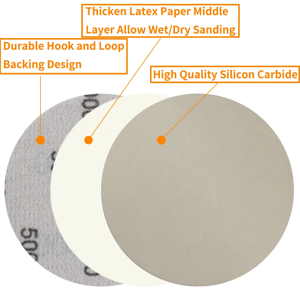 Imagem -04 - Silicon Carbide Hook And Loop Lixadeira para Lixadeira Orbital Aleatória Lixa Úmida e Seca Automotivo e Carpintaria em