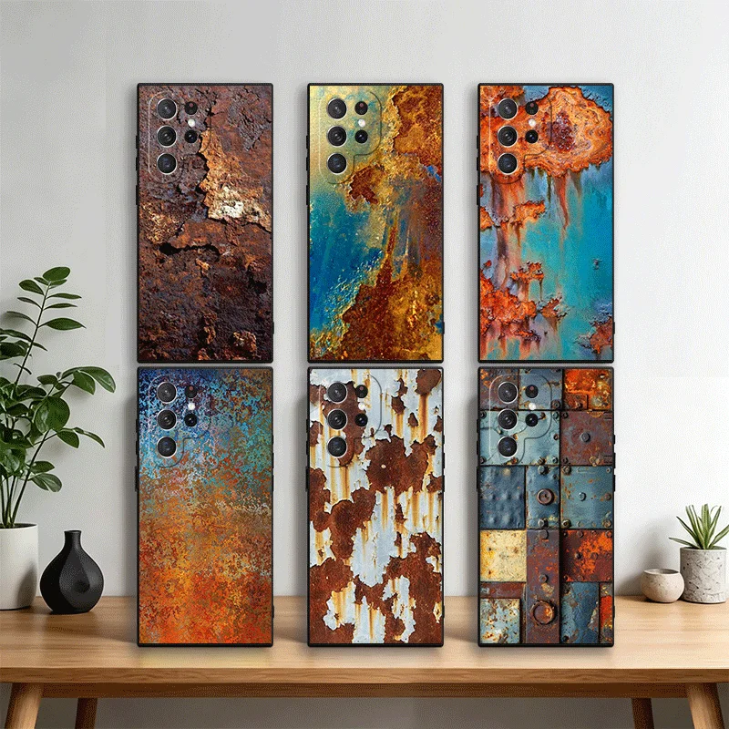 Vintage Industrial Style Rusty Pattern Phone Case Cover for Samsung Galaxy S22 S23 Plus S24 FE S25 Edge S26 Ultra S20 S21 + Blac