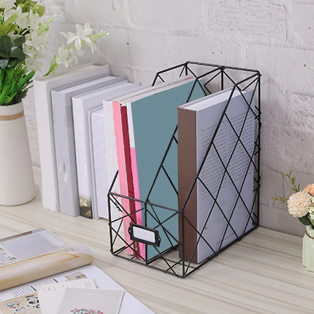 Nordic Ferro Forjado Estante Desk, Mesa simples Rack, Prateleira de revistas, Estante de livros, Desktop File, Biblioteca