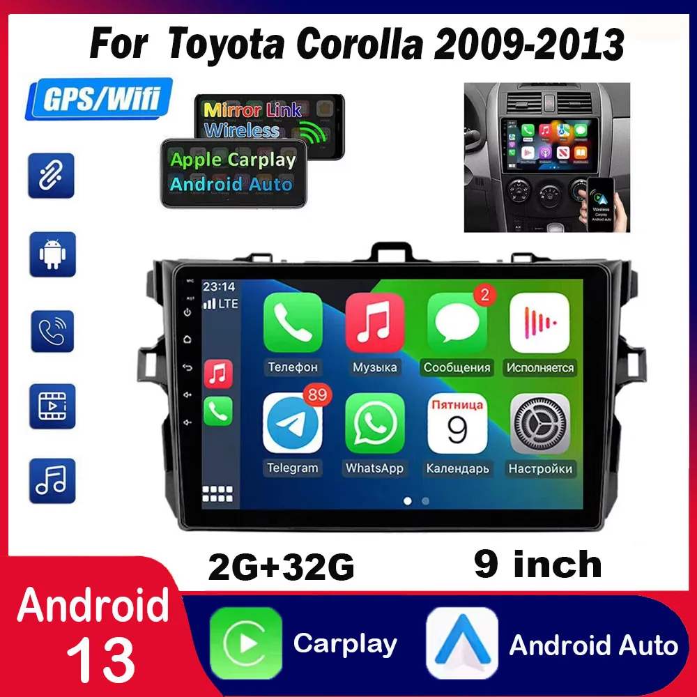 

Car Stereo Radio For Toyota Corolla 2009-2013 Android 13 GPS Car Navigation 9 inch Carplay Android Auto 2+32G Multimedia Player