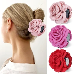 1pc cloth temperament elegant flower grab clip, resort beach hair accessories grab shark clip, the back of the head pan hair cla