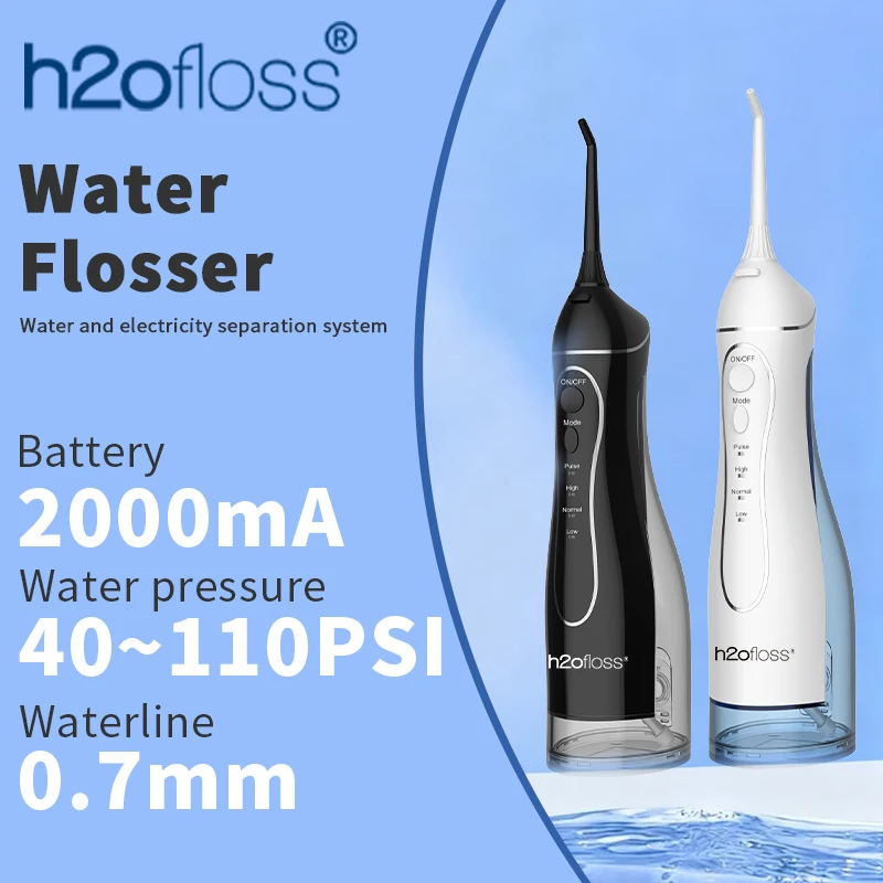 

H2ofloss Water Flosser Ирригатор для полости рта 300 мл 140 фунтов на квадратный дюйм с гравитационным шариком 5 режимов 5 насадок USB Перезаряжаемый для чистки зубов