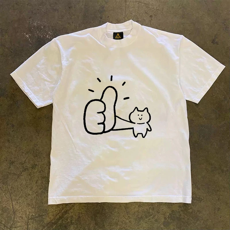 Loose Fit Cotton T-Shirt Short Sleeve Double Thread 260 Pure Cotton Men's Casual Printed Tee Sweat Absorbent Summer Wear
